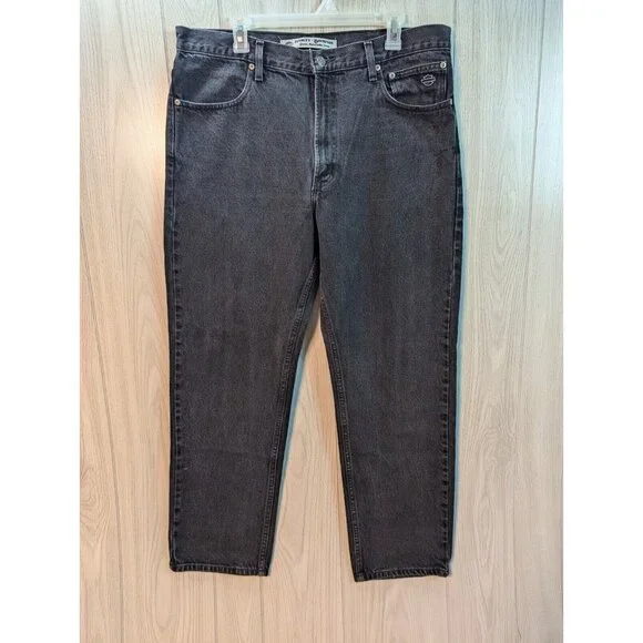 Harley Davidson Black Denim Jeans Mens Sz 38X32 Relaxed Fit 100% Cotton - Picture 1 of 10